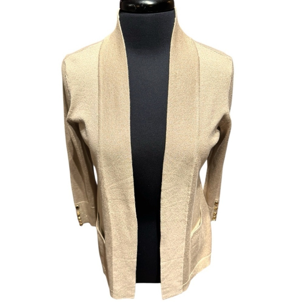 NWOT JM Collection Open Front Metallic Gold Cardigan Size Petite Medium - Picture 1 of 6